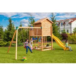 Spielturm FUNGOO "My SIDE Move+", braun, Spieltürme, KinderB:510cm H:305cm T:405cm, FSC-zertifizierter Massivholz, Metall, Polyethylen, mit Schaukel & Rutsche, B:510cm H:305cm T:405cm