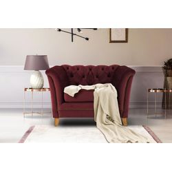 Sessel HOME AFFAIRE "Newport modernes Chesterfield" Gr. Samtvelours, B/H/T: 102cm x 76cm x 81cm, rot (bordeaux) mit Knopfheftung im Rücken, Keder und feinen Armlehnen