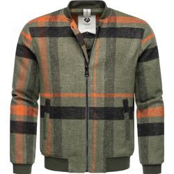 Outdoorjacke RAGWEAR "Merrbo Check", Herren, Gr. L (52), grün (olivgrün), Material: 50% Baumwolle, 50% Polyester, casual, lässig geschnitten hüftbedeckend, hoch geschlossener Ausschnitt, Langarm Ärmel ohne Ärmelschlitz Rippbündchen, Jacken, Warme Herren Übergangsjacke mit Rippkragen