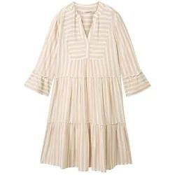 TOM TAILOR Damen Tunika Kleid mit Streifen, beige, Gestreift, Gr. 36