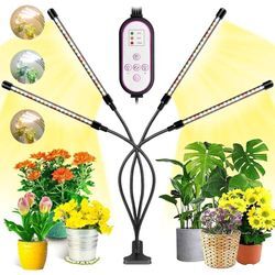 Memkey - Pflanzenlicht, 2020 Neue 80 LEDs 4 Köpfe Wachstumslicht, AUTO-Timing – ein/aus Gartenbau-LED-Lampe für Sämlinge, Sukkulenten, Orchideen (660