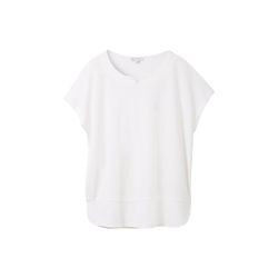 TOM TAILOR Damen T-Shirt aus Materialmix, weiß, Uni, Gr. XL