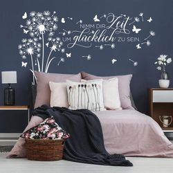 Wandtattoo - Pusteblume - Nimm Dir Zeit um glücklich zu sein Farbe: beige Größe HxB: 90cm x 120 cm