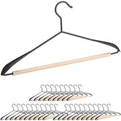 30 x Kleiderbügel, Anzugbügel mit Hosensteg, T-Shirts, Jacken & Hosen, Holz & Metall, 43 cm breit, Bügel Set, schwarz