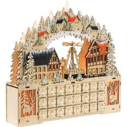 Homcom - Adventskalender zum Befüllen 24 Schubladen Fächer Weihnachtskalender mit LED-Lichtern Adventskalenderbox Weihnachtsdekoration diy mdf