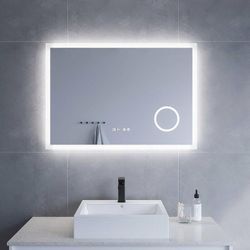 Aquabatos - Badspiegel mit led Beleuchtung Licht und Uhr 100x70cm echos Typ d Kosmetikspiegel Digital Uhr Touch Sensor Dimmbar Spiegelheizung