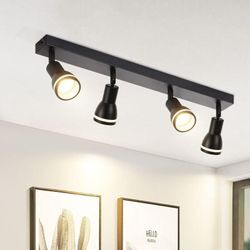 Gbly - led Deckenleuchte 4 Flammig Deckenstrahler: Schwarz Deckenlampe Spots GU10 Schwenkbar Wandstrahler Innen Metall Deckenspots für Flur