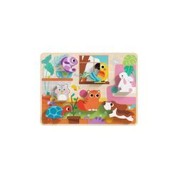 Tooky Toy 3D Kinder Holz-Puzzle Tiere, 8-teiliges Steckpuzzle, ab 12 Monaten hellbraun