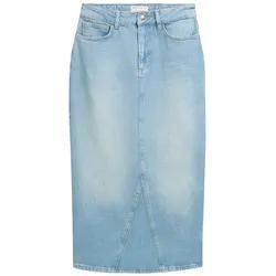 TOM TAILOR DENIM Damen Midi Jeansrock mit recycelter Baumwolle, blau, Uni, Gr. L