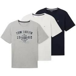 TOM TAILOR Herren T-Shirts im Dreierpack, grau, Logo Print, Gr. XXL