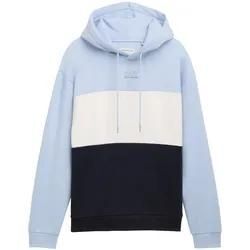 TOM TAILOR DENIM Herren Colorblock Hoodie mit Print, blau, Colour Blocking, Gr. XL