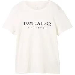 TOM TAILOR Damen T-Shirt mit Logo Stickerei, weiß, Uni, Gr. XL