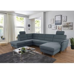 Wohnlandschaft HOME AFFAIRE "Palmera U-Form", blau (blaugrau), B:308cm H:89cm T:212cm, 100% Polyester, Struktur (100% Polyester), Luxus-Microfaser in Lederoptik (100% Polyester), Sofas, Federkern, wahlweise mit Bettfunktion und mit/ohne Stauraum