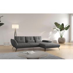 Ecksofa PLACES OF STYLE "Mikado L-Form", grau, Sofas, B/H/T: 276cm x 88cm x 183cm, Breitcord-Flachgewebe LINO, Recamiere rechts, inkl.Sitztiefenverstellung-mit Click&Seat Schnellbefestigungssystem für Rückenlehne-mit Armteilverstellung in Recamiere, 100% Polyester inkl. Sitztiefenverstellung und Armteilverstellung