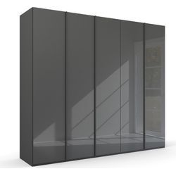 Drehtürenschrank RAUCH "Skat Meridian", grau (graphit, glas basalt), B:251cm H:235cm T:63cm, Holzwerkstoff, Schränke, Glasfront, inkl. Innenspiegel und 4 Innenschubladen