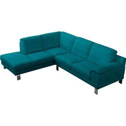 Ecksofa EGOITALIANO "Shakira, Design und Sitzkomfort auf hohem Niveau, tolle Details" Sofas Gr. B/H/T: 240cm x 84cm x 212cm, Luxus-Microfaser BLUSH, Ottomane links, blau (teal) mit Ottomane, L-Form, elegante Metallfüße