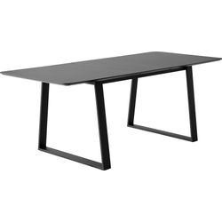 Esstisch HAMMEL FURNITURE "Meza Designtisch mit Auszugsfunktion und 2 Einlegeplatten", schwarz (schwarz, schwarz), B:165cm H:73,5cm T:90cm, Tischplatte: Schwarzes nanobehandeltes Fenix-Laminat (schwarzer Rand), Gestell: Pulverbeschichtetes schwarzes Metall, RAL9005 matt, Mit nanobehandeltem Laminat, einer matten, seidigen Oberfläche, die Fingerabdrücke abweist und langlebig und hygienisch ist, Mit