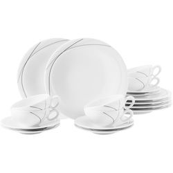 Teeservice SELTMANN WEIDEN "Geschirr-Set Trio Highline", grau (anthrazit, weiß), 18 tlg., Porzellan, Porzellan, Geschirr-Sets, mit Liniendekor, Made in Germany, 18 Teile, für 6 Personen