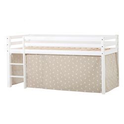 Hochbett HOPPEKIDS "ECO Dream, Kinderbett, Spielbett, Halbhohes Bett aus Massivholz", beige (weiß, beige), B:101cm H:105cm L:208cm, Kinderbett: 100% Massivholz: Nordische Kiefer, Vorhang: 100% Baumwolle, Matratzenbezug 100% Baumwolle, Matratze: Schaum, Hochbetten, Kinderbett Hochbett, inkl. Vorhang-Set Creator, Bettgröße & Matratze wählbar