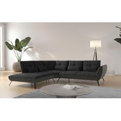 Ecksofa PLACES OF STYLE "Mikado L-Form", grau (charcoal), Sofas, B/H/T: 297cm x 88cm x 245cm, Flachgewebe-Samtoptik, langer Schenkel rechts, inkl.Sitztiefenverstellung-mit Click&Seat Schnellbefestigungssystem für Rückenlehne, 100% Polyester inkl. Sitztiefenverstellung und Armteilverstellung