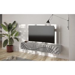 Lowboard INOSIGN "Snake Breite 180 cm, modernes TV-Board hängend mit 1 Klappe" Sideboards Gr. B/H/T: 180cm x 28cm x 30cm, grau (beton mit siebdruck) TV-Möbel, TV-Schrank, Front Siebdruck