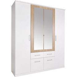 Kleiderschrank RAUCH "Drehtürenschrank Schrank Garderobe BURANO", weiß (alpinweiß, eiche sonoma), B:181cm H:212cm T:58cm, Holzwerkstoff, Schränke, mit Schubladen und Spiegelumrandung in Farbabsetzung MADE IN GERMANY