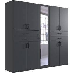 Drehtürenschrank WIMEX "Taiga Kleiderschrank mit Spiegel OTTOs Choice Topseller", grau (graphit), Schränke, B/H/T: 225cm x 210cm x 58cm, 9 St., Spanplatte mit Schubladen auf bequemer Höhe, TOPSELLER