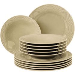 Tafelservice SELTMANN WEIDEN "Teller Set, Geschirr-Set Beat", beige (sandbeige), 12 tlg., Porzellan, Porzellan, Geschirr-Sets, wunderschöne Farbglasur, Made in Germany, 12 Teile, für 6 Personen