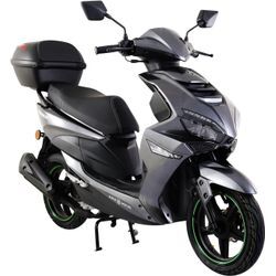 Mofaroller ALPHA MOTORS "Powermax 50 ccm 25 kmh EURO 5 dunkelgrau (mit/ohne Topcase)", grau (dunkelgrau, schwarz), Motorroller & Mofas, mit Topcase, B:64cm H:108cm L:178cm