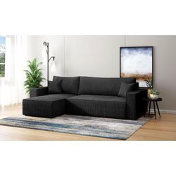 Ecksofa INOSIGN "Winton Cordsofa / Schlafsofa 253 cm", schwarz, B:253cm T:154cm, 100% Polyester, Sofas, Cord, Recamiere wechselbar, Schlaffunktion ( 130/208cm), Bettkasten