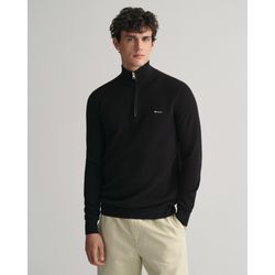 Troyer GANT "COTTON PIQUE HALF ZIP", Herren, Gr. M, schwarz, Strick, Obermaterial: 100% Baumwolle, casual, normal hüftlang, Pullover, mit Piqué-Struktur