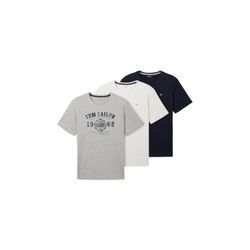 TOM TAILOR Herren T-Shirts im Dreierpack, grau, Logo Print, Gr. XXL