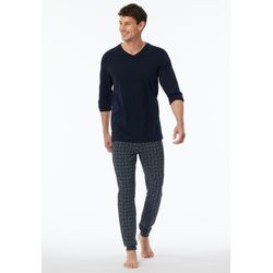 Schlafanzug SCHIESSER ""Casual Essentials"" Gr. 54, blau (804, nachtblau), Herren, Obermaterial: 100% Baumwolle, unifarben, gemustert, Homewear-Sets, mit bequemen Bündchen