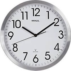 Funk Wanduhr Maul MAULmove, rund, für Innenräume, arabische Zahlen, Minuten & Stundeneinheiten, ∅ 305 mm, Aluminium & Mineralglas, alufarben-weiß-schwarz, inkl. Batterie