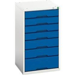 Schubladenschrank Bott verso, 7 Schubladen, bis 75 kg je Schub, Flügeltür, Vollauszug, B 525 x T 550 x H 900 mm, Stahlblech, Grau-Blau