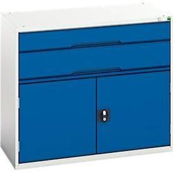 Schubladenschrank Bott verso, 2 Schübe, bis 75 kg je Schub, Flügeltür, Vollauszug, B 1050 x T 550 x H 900 mm, Stahlblech, Grau-Blau