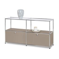 Sideboard Metall »CN3« mit 2 Klappen und Glasböden - Taupe