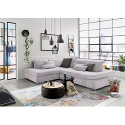 Ecksofa SET ONE BY MUSTERRING "SO 4100 mit komfortablen Federkern und Kopfteilverstellung", silber (silber 45), B:291cm H:80cm T:226cm, Sofas, wahlweise mit Bettfunktion und Sitztiefenverstellung, L-Form