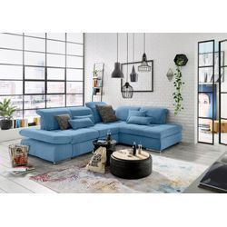 Ecksofa "SO 4100 mit komfortablen Federkern und Kopfteilverstellung", blau (hellblau 1695), B:291cm H:80cm T:226cm, SET ONE BY MUSTERRING, Sofas, wahlweise mit Bettfunktion und Sitztiefenverstellung, L-Form