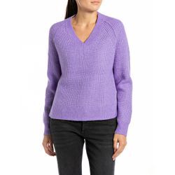 V-Ausschnitt-Pullover REPLAY Gr. L, lila (lavendel) Damen Pullover