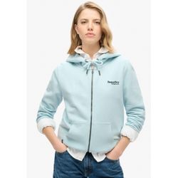 Kapuzensweatjacke SUPERDRY "ESSENTIAL LOGO ZIP HOODIE HB" Gr. L, blau (winter sky blue) Damen Sweatjacken