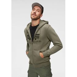 Kapuzensweatjacke ALPHA INDUSTRIES "BASIC ZIP HOODY", Herren, Gr. S, grün (olivgrün), angeraute Sweatware, Obermaterial: 80% Baumwolle, 20% Polyester, bedruckt, modisch, normal, Rundhals, Sweatjacken