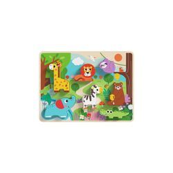 Tooky Toy 3D Kinder Holz-Puzzle Tiere, 8-teiliges Steckpuzzle, ab 12 Monaten braun