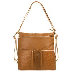 Umhängetasche SAMANTHA LOOK, Damen, Gr. B/H/T: 33cm x 32cm x 11cm onesize, braun (cognac), Leder, Reptilienprägung, Taschen, echt Leder, Made in Italy