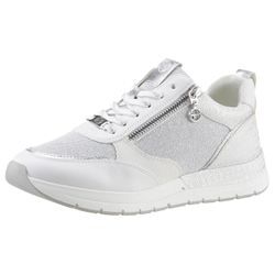 Keilsneaker TAMARIS "Almina", Damen, Gr. 42, silber (weiß, silberfarben), Textil, Lederimitat, sportlich, Schuhe, Freizeitschuh, Halbschuh, Schnürschuh mit praktischem Wechselfußbett