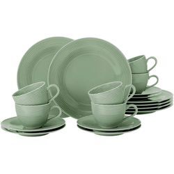 Kaffeeservice SELTMANN WEIDEN "Geschirr-Set, Service Beat", grün (salbeigrün), 18 tlg., Porzellan, Porzellan, Geschirr-Sets, wunderschöne Farbglasur, Made in Germany, 18 Teile, für 6 Personen