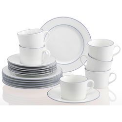 Kaffeeservice RETSCH ARZBERG "Geschirr-Set, Service Heike Blaurand", weiß (weiß, blau), 18 tlg., Porzellan, Geschirr-Sets, maritimer, blauer Rand, Made in Germany, 18 Teile, für 6 Personen