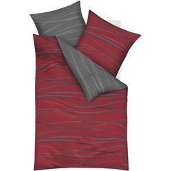 Wendebettwäsche KAEPPEL "Motion", rot (rubin), B/L: 240cm x 220cm, 2 St., Mako-Satin, B/L: 80cm x 80cm & 80cm x 80cm, Mako-Satin, Obermaterial: 100% Baumwolle, Bettwäsche, Mit feinen Wellenlinien