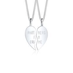 Ketten-Set ELLI "Freunde Partner in Crime Wording Herz 925 Silber", silber, Halsketten, Damen, 45, ohne Stein, Silber 925 (Sterlingsilber), L: 45cm