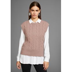 Pullunder HECHTER PARIS Gr. 32/34, grau (taupe melange) Damen Pullover mit Zopfstrickmuster - NEUE KOLLEKTION